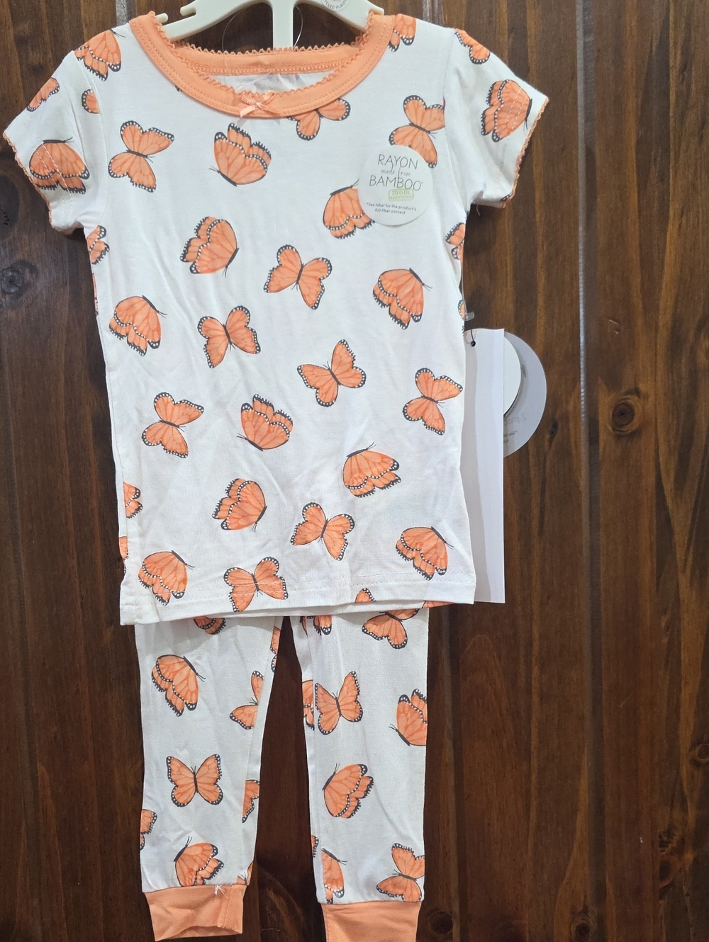 Girls White & Orange Butterfly Pajama Set - Rayon Bamboo
